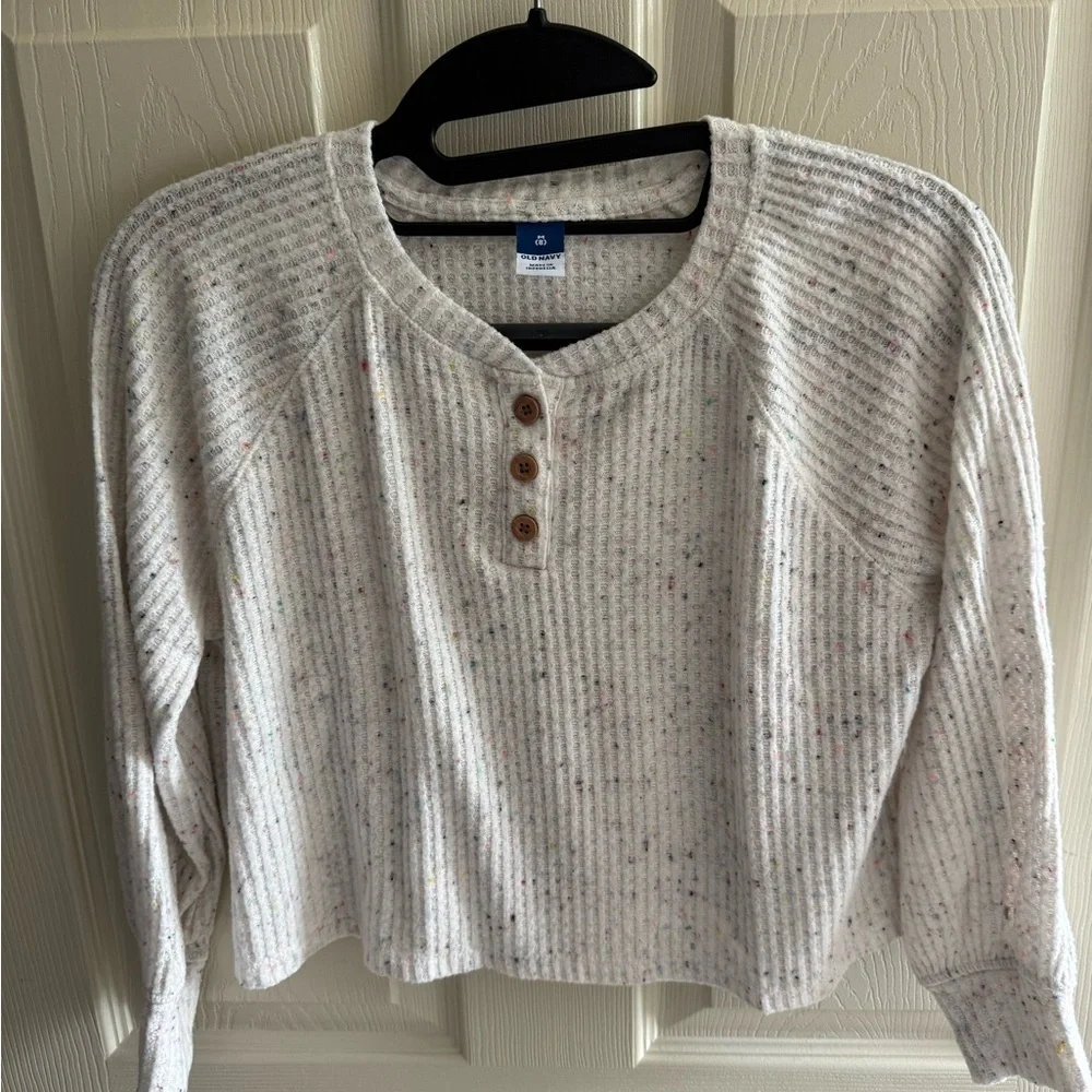Old Navy Ribbed Long Sleeve Henley - Speckled White
